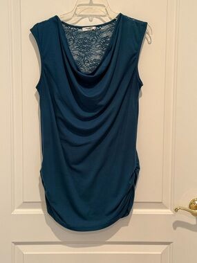 zeagoo Teal Cowl Neck Lace-Back Sleeveless Tank
